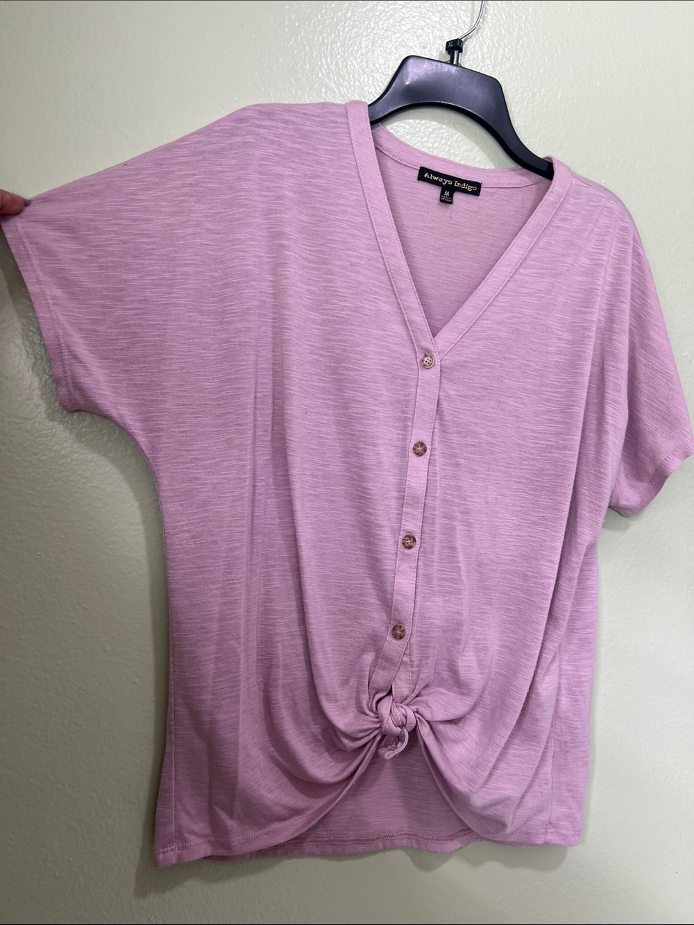Anew by Zhivago Lavender Button-Front Knot V-Neck Top